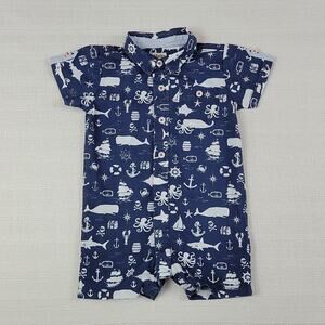 Hatley navy nautical shorts romper 9-12M